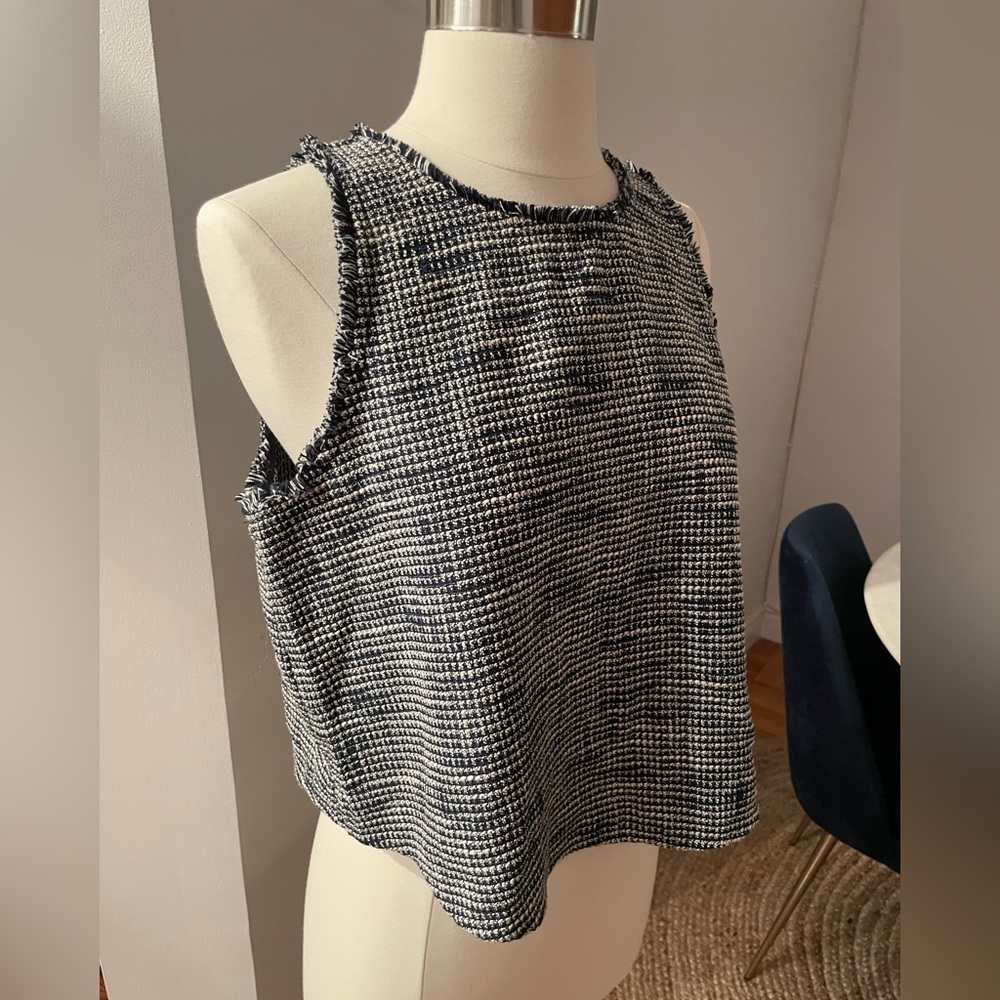 Zara Boucle Cotton Blend Cropped Tank Blouse - L